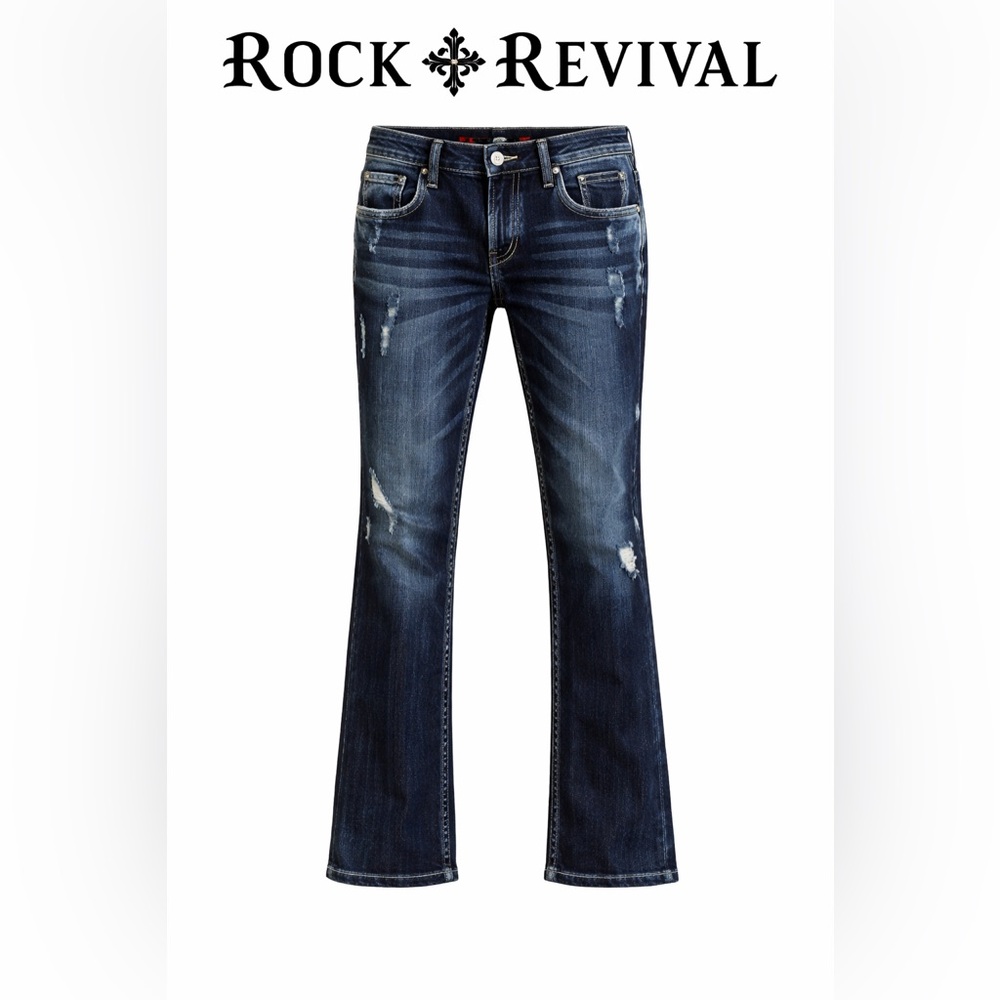 Rock Revival Stephanie Cropped Jeans Size 27 Distressed Capri Dark Wash